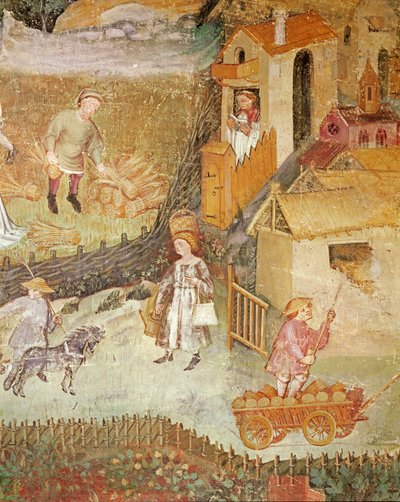 The Month of August (detail of a farm, c.1400) by Bohemian School